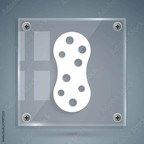 White Sponge with bubbles icon isolated on grey background. Wisp of bast for washing dishes. Cleaning service logo. Square glass panels. Vector.