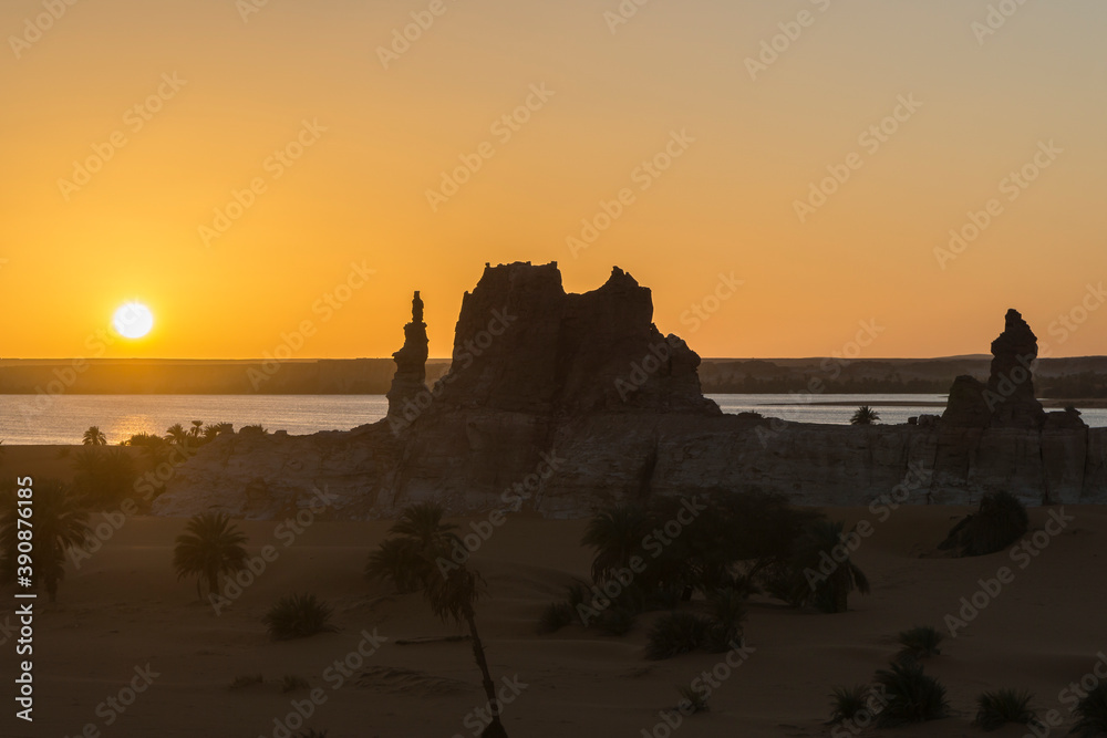Sunset in the desert of Sahara, Lakes of Ounianga, Chad, Africa
