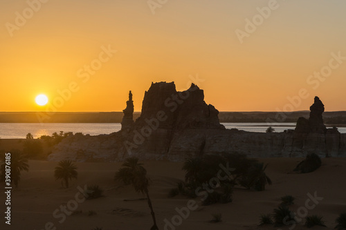 Sunset in the desert of Sahara, Lakes of Ounianga, Chad, Africa