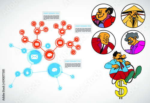 Abstract infographics template with cartoon character. Vector illustration