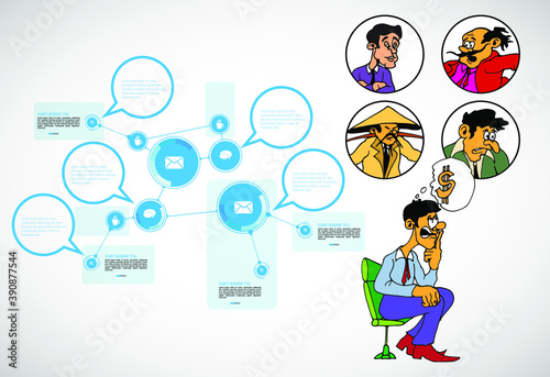 Abstract infographics template with cartoon character. Vector illustration