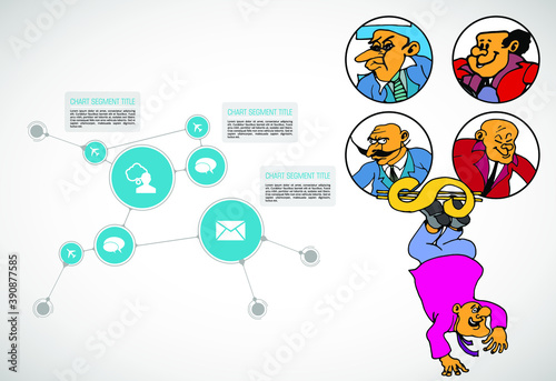 Abstract infographics template with cartoon character. Vector illustration