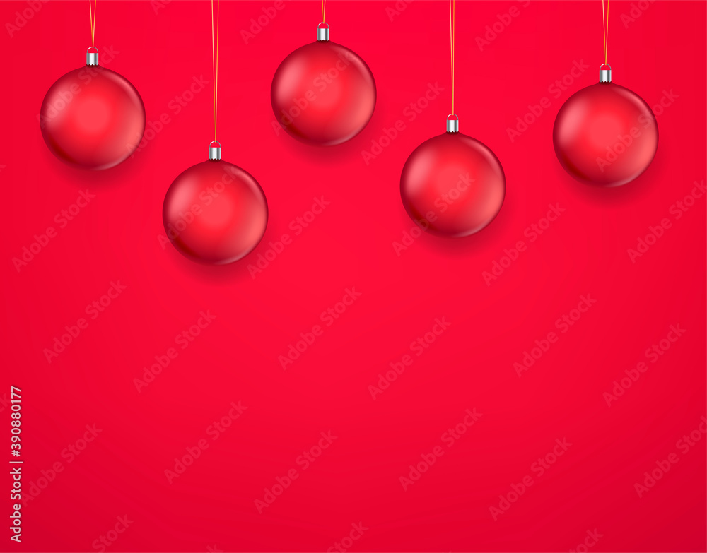 Holiday greeting card template with red baubles Holiday greeting card template with red baubles