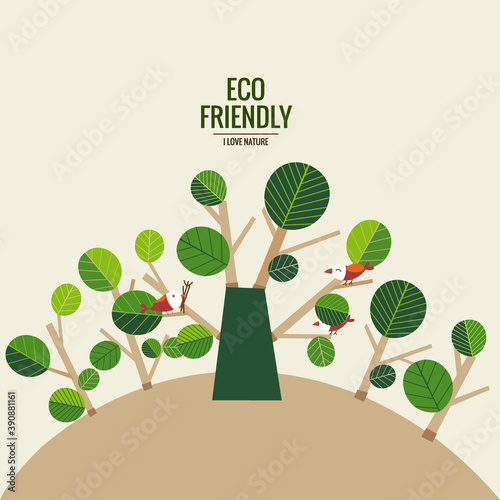 ECO FRIENDLY. Ecology concept with tree background. Vector illustration