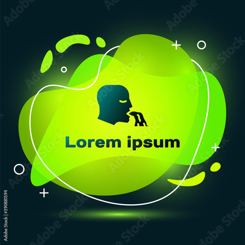 Black Vomiting man icon isolated on black background. Symptom of disease, problem with health. Nausea, food poisoning, alcohol poisoning concept. Abstract banner with liquid shapes. Vector.