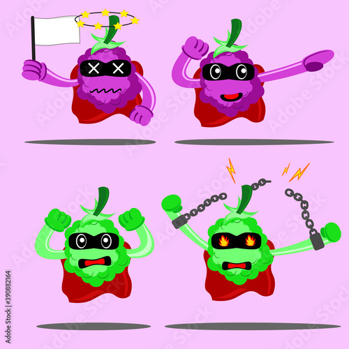 Illustration vector graphic cartoon character of the super hero of grape