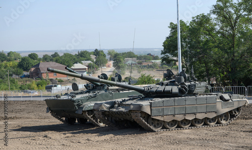 T-72 tank and BMP-3 infantry fighting vehicle at a military training ground