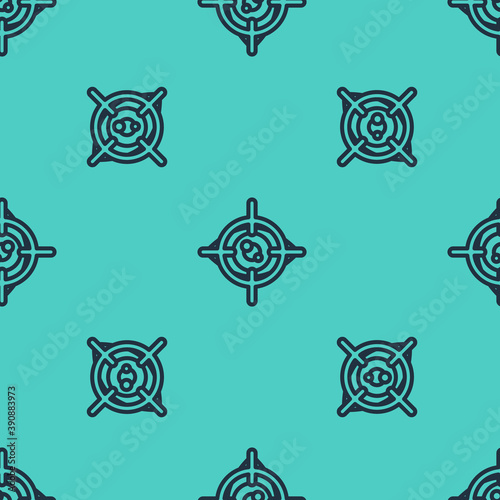 Black line Eye scan icon isolated seamless pattern on green background. Scanning eye. Security check symbol. Cyber eye sign. Vector.