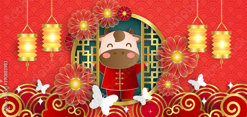 Chinese new year 2021 year of the ox banner .