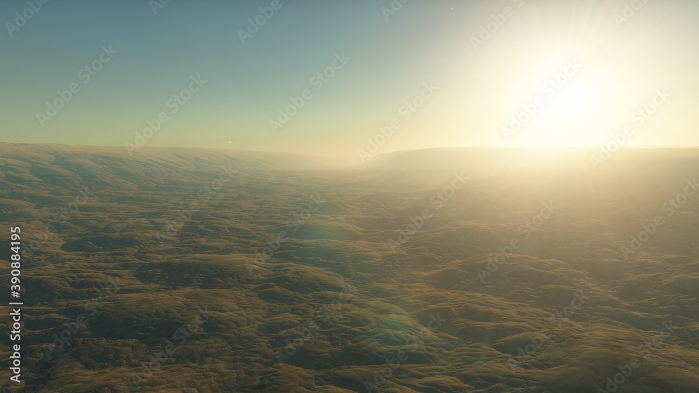 Fototapeta premium science fiction landscape, view from a beautiful planet, beautiful space background, alien planet landscape 3d render