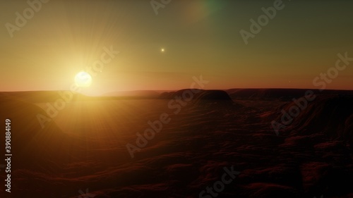 science fiction landscape, view from a beautiful planet, beautiful space background, alien planet landscape 3d render