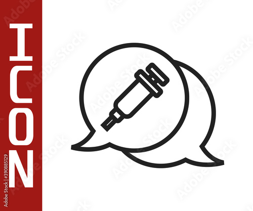 Black line Addiction to the drug icon isolated on white background. Heroin, narcotic, addiction, illegal. Sick junkie with a syringe and medical pills. Vector.