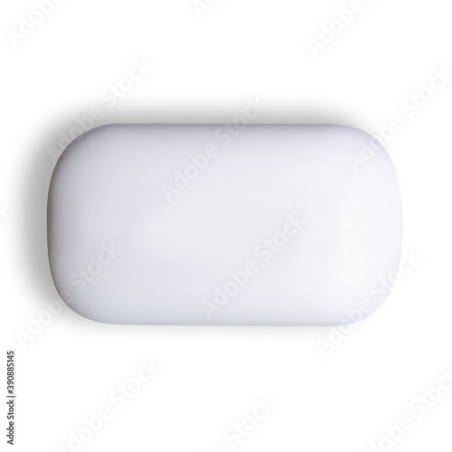 White soap hygiene on white background isolation, top view