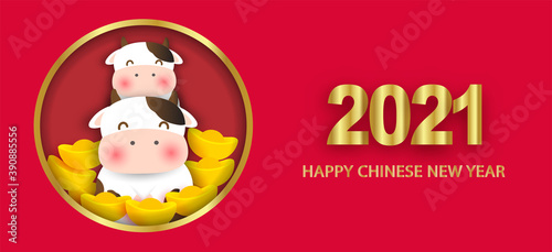 Chinese new year 2021 year of the ox banner .
