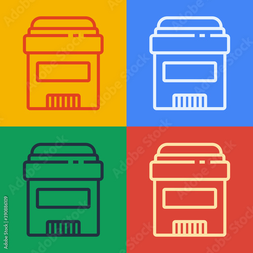 Pop art line Antiperspirant deodorant roll icon isolated on color background. Cosmetic for body hygiene. Vector.