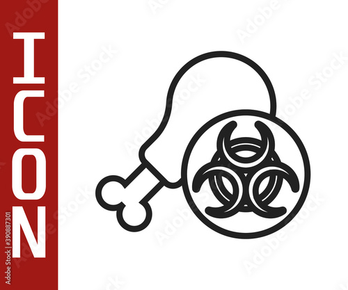 Black line Gmo research chicken icon isolated on white background. Syringe being injected to chicken. Vector.