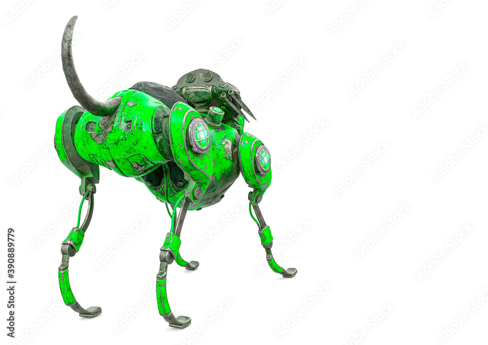 Fototapeta premium cyber watchman dog in arch back pose rear view