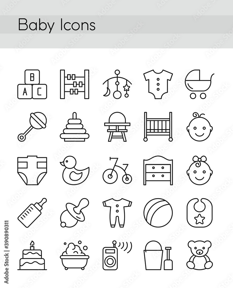 Vector illustration set of baby icons in thin line style. Web icons for social media, collection of infographic elements, motherhood and baby, Vector illustration set of baby icons in thin line style. Web icons for social media, collection of infographic elements, motherhood and baby,