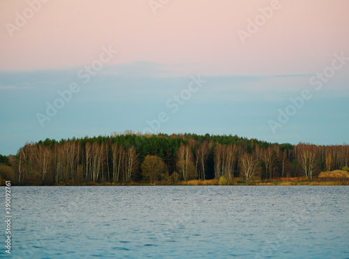 Autumn river forest landscape background