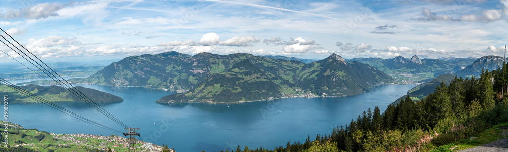 Panoramic view on Vierwaldstattersee lake and surrounding mountains