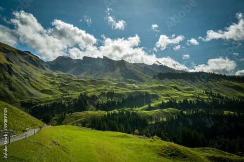 View on high mountain peaks in Swiss Alps as seen from Klewenalp
