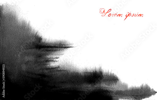 Abstract black ink wash painting in oriental style. Traditional Japanese ink wash painting sumi-e.