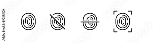 Finger print scanner icon. Biometric id sign. Thumb identity illustration set in vector flat