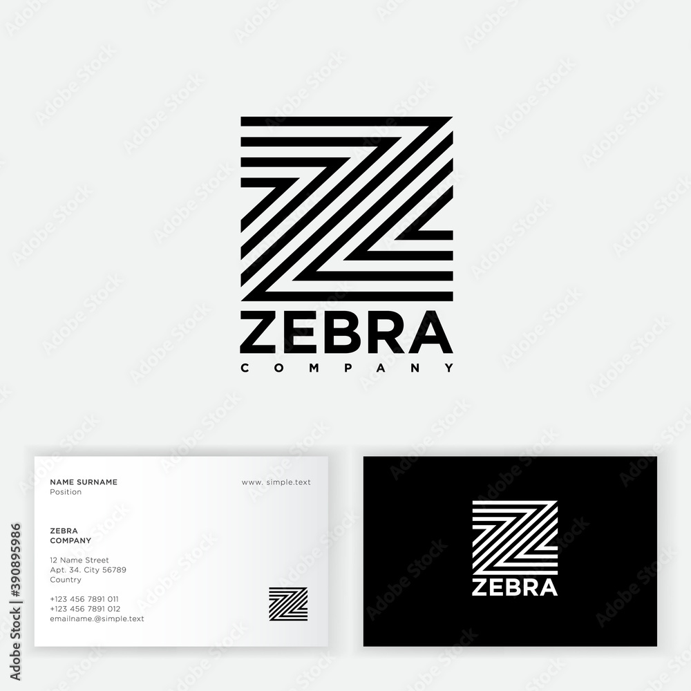 Z letter. Zebra logo. Logo consist of some lines. Z monogram can used for business, clothes, online shop, zoo, pet-shop. Business card. - obrazy, fototapety, plakaty 