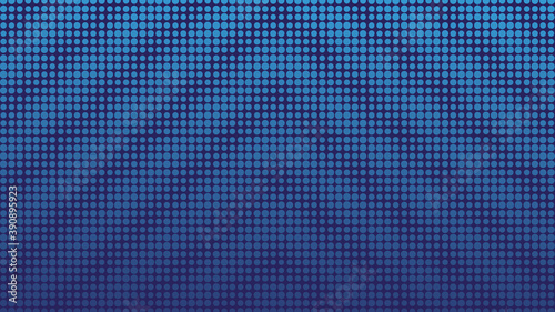 Minimal blue halftone background. Circles, dots of various diameters with diagonal stripes in the form of repeating arrows. Vector illustration.