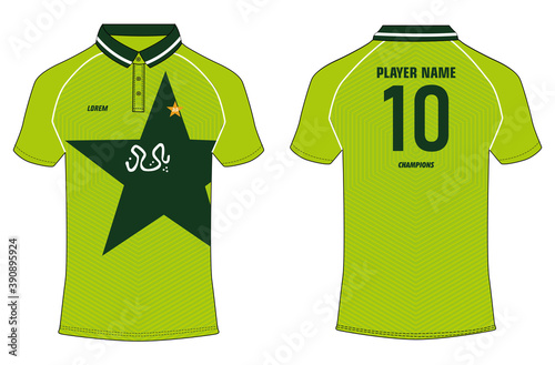 Sports t shirt Jersey design concept for cricket Illustrator Vector template. Translation on jersey text "Pakistan" in urdu