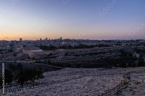 Jewish cemetery on the Mount of Olives in Jerusalem at sunset