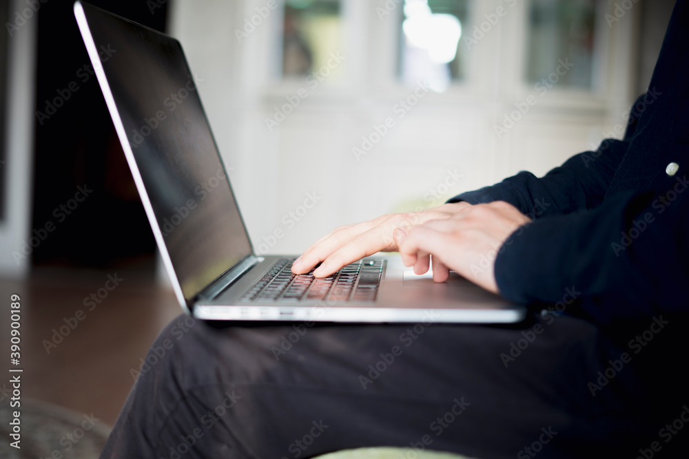 remote work at home, typing on a laptop and making some teamwork remote work at home, typing on a laptop and making some teamwork
