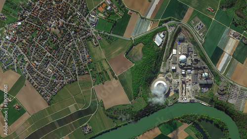 Nuclear Power Plant, looking down aerial view from above, bird's eye view Neckarwestheim Nuclear Power Plant, Germany photo