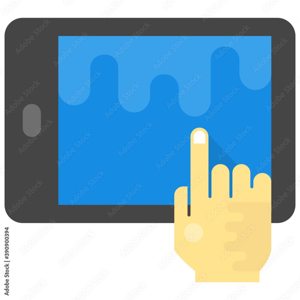 Finger touching digital tablet screen, flat vector icon
Finger touching digital tablet screen, flat vector icon