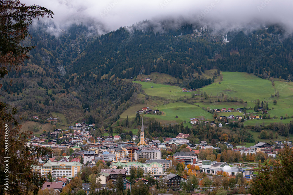 Aerial view of Bad Hofgastein town in Austria