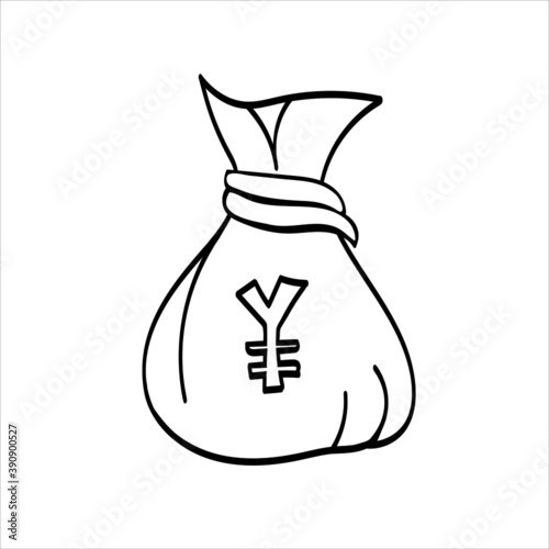 Money bag with yuan sign, concert of rich and greed, coloring page monochrome element