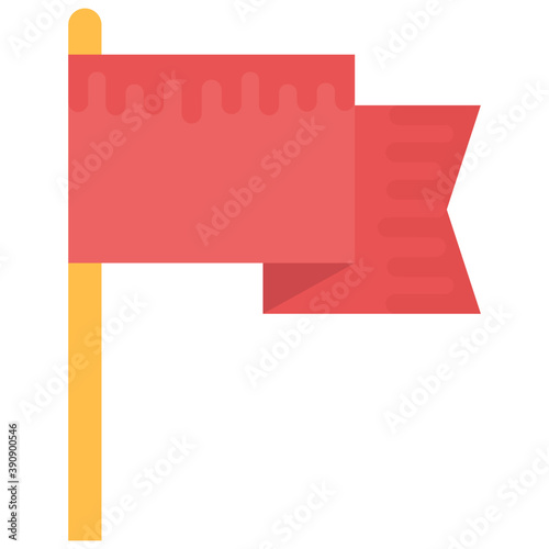 
A fluttering flag of red color on stand stick, flat vector icon design
