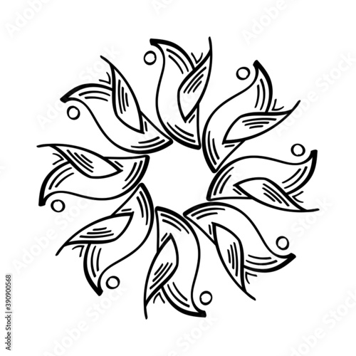 Coloring abstract figure, mandala style decorative geometric design, coloring ornament