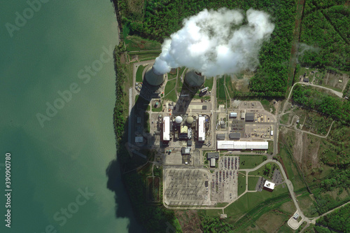 Nuclear Power Plant, looking down aerial view from above, bird's eye view Perry Nuclear Power Plant, Ohio, USA photo