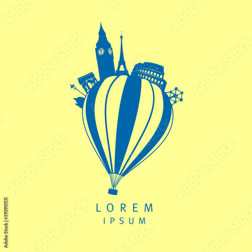 Air balloon with european showplace symbols