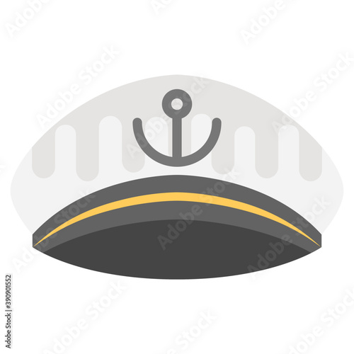 
Captain peaked cap with anchor on cockade flat vector icon
