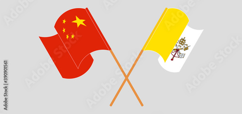 Crossed and waving flags of China and Vatican