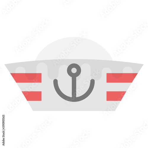 
Captain peaked cap with anchor on cockade flat vector icon
