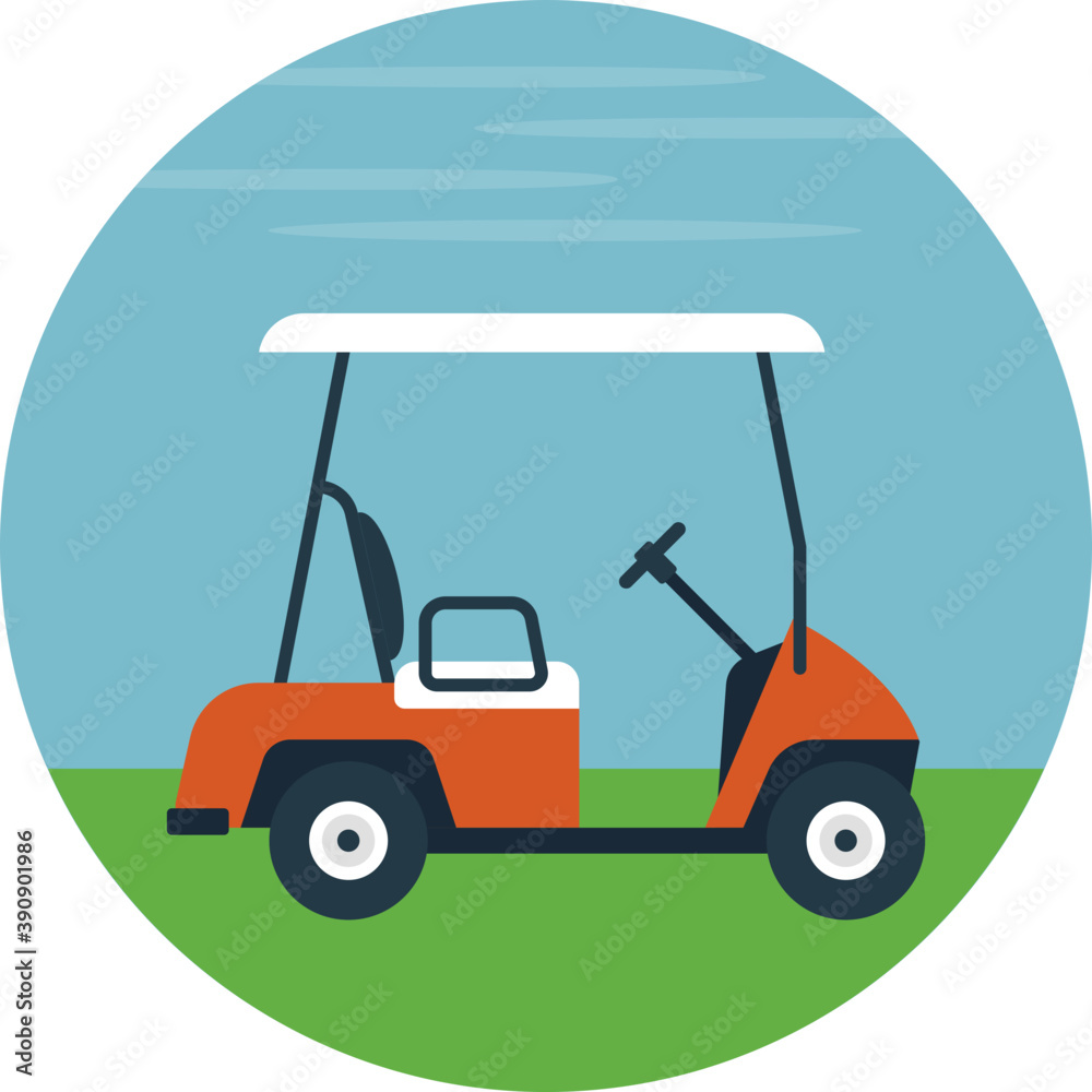 
Flat icon golf cart, golf course 
