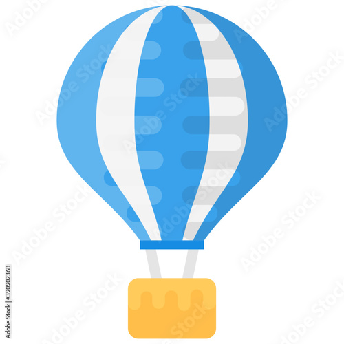 
A large balloon attached with a basket used for travelling 
