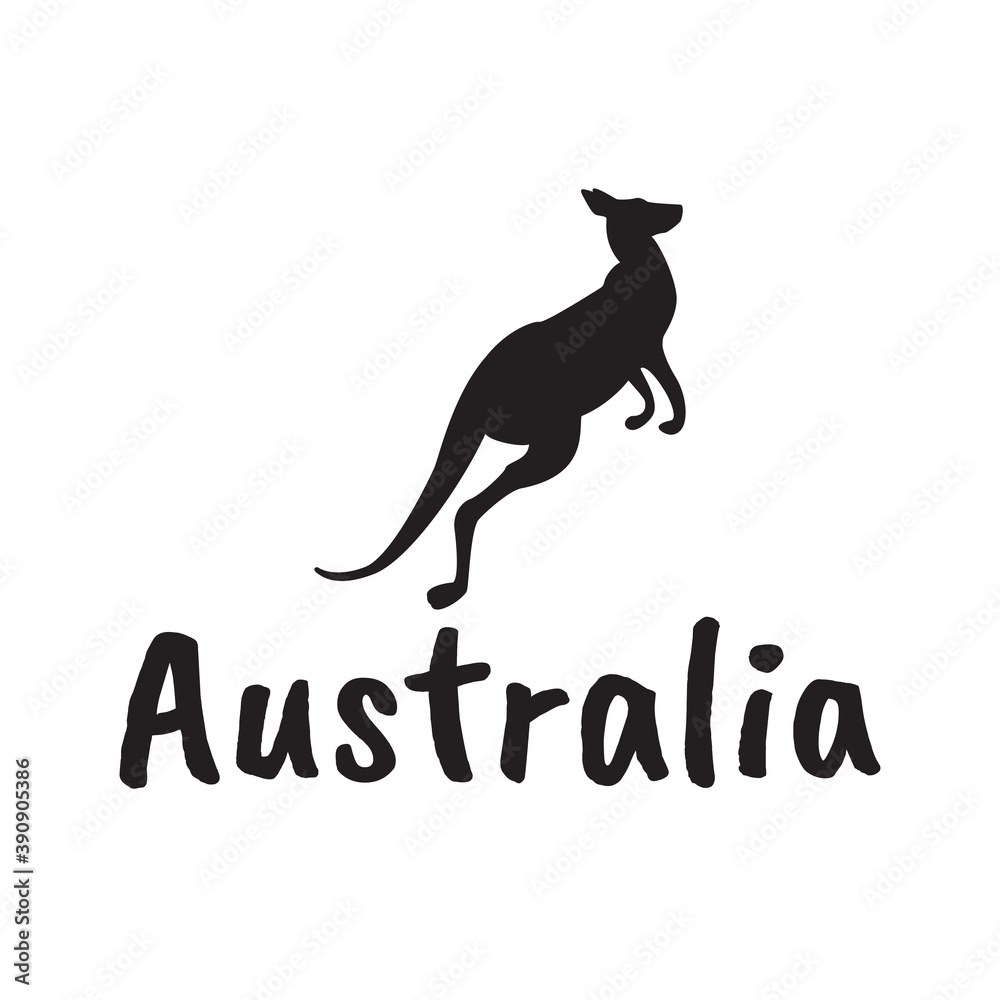 Black kangaroo silhouette isolated on white background. Vector Illustration