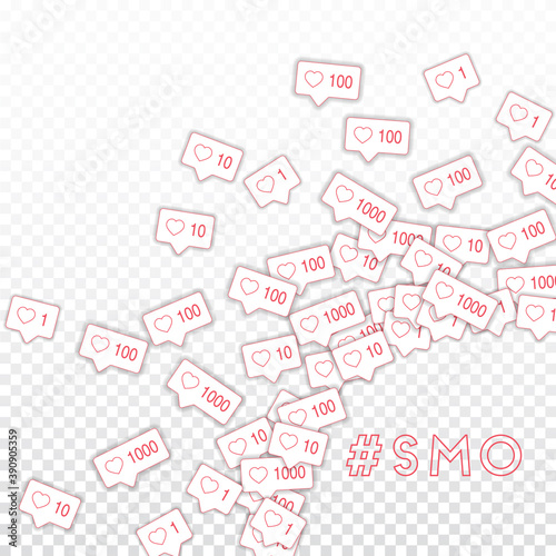 Social media icons. Smo concept. Falling pink like