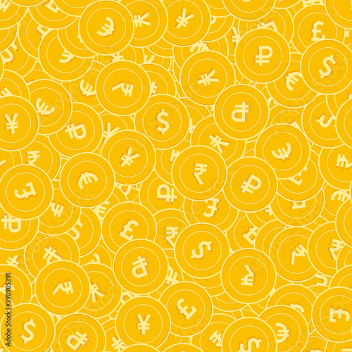 International currencies coins seamless pattern. A