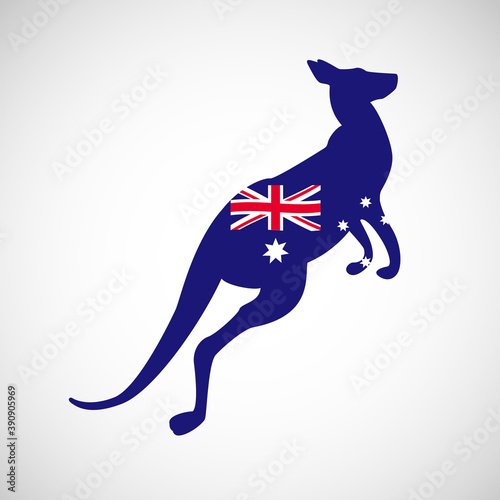 Kangaroo with australian flag silhouette isolated on white background. Vector Illustration