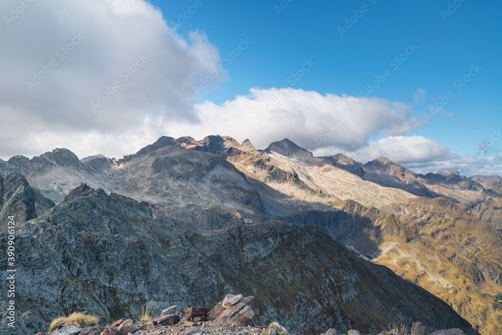 Views from the Sacroux peak (2676m) looking west into the Benasque valley in the Aragonese Pyrenees.